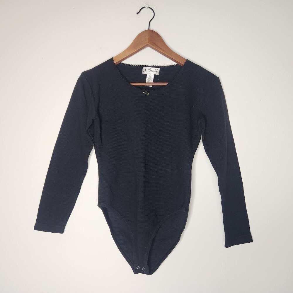 One Step Up Womens Medium Black Cotton Long Sleeve Bodysuit